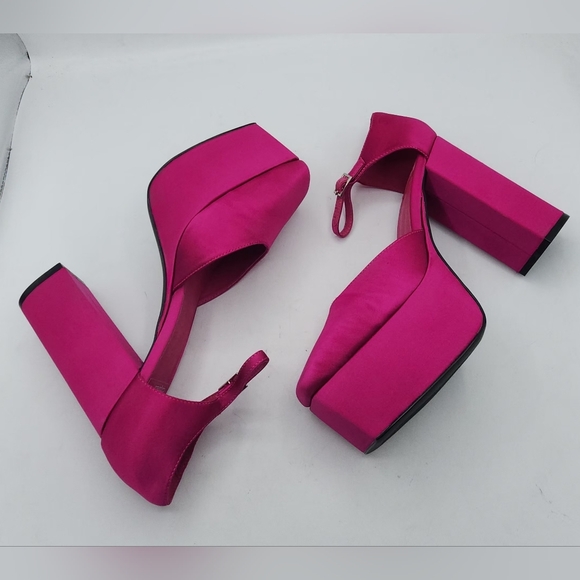 NWOB Jeffrey Campbell Edie Fuchsia Pink Satin Platform Heels – Size 8.5 - Picture 13 of 16